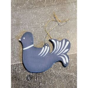 Wooden bird blue white stripe ornament Xmas decor